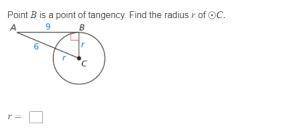 Point B is a point of tangency. Find the radius r of ⨀ C.