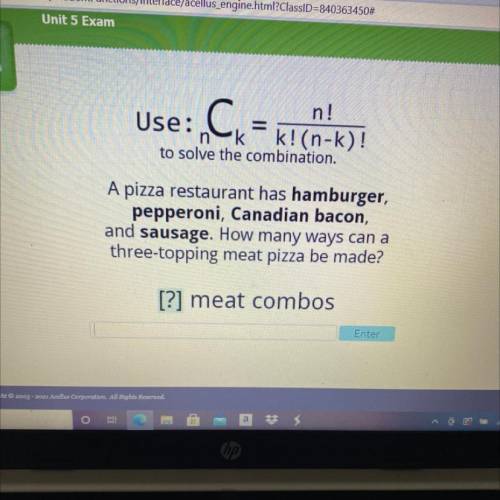 Use: Cx= cn-k)?

to solve the combination
A pizza restaurant has hamburger,
pepperoni, Canadian ba
