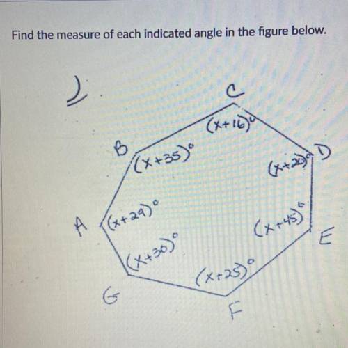 Find the measures of each indicated angle in the figure below