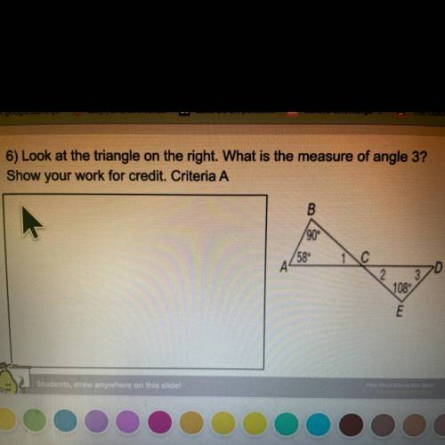 Look at the triangle on the right. What is the measure of angle 3? Show your work. Please help and