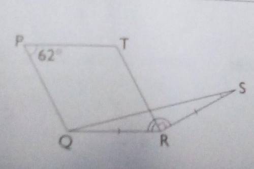 In the figure, PQRT is a parallelogram, QR = RS, <TRS = 90° and <QPT = 62°.

find <QRT, &