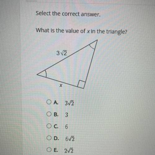 Select the correct answer.
What is the value of X in the triangle?