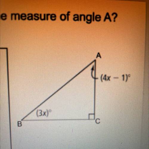 I need this answered by 3 pm. Look at the triangle. What is the measure elf angle A? Show your work