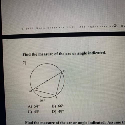 Find the measure of the arc or angle indicated: could you also plz provide a formula thank you guys