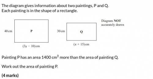 The diagram gives information about two paintings, P and Q.

Each painting is in the shape of a re