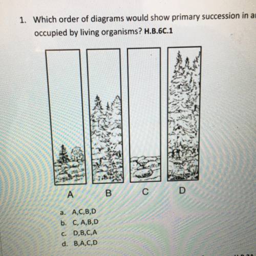 1. Which order of diagrams would show primary succession in an area that had never before been

oc