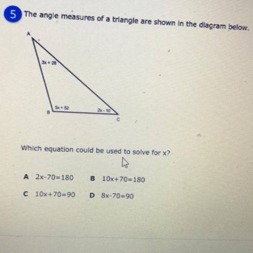 The angle measures of a triangle are shown in the diagram below.

2 - 10
Which equation could be u