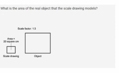 BRO PLZ what is the area of the real object that the scale drawing model

Scale factor:Small squar