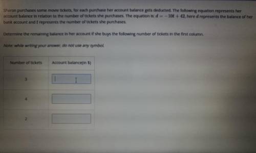 determine the remaining balance in her account if she buys the following number of tickets in the f
