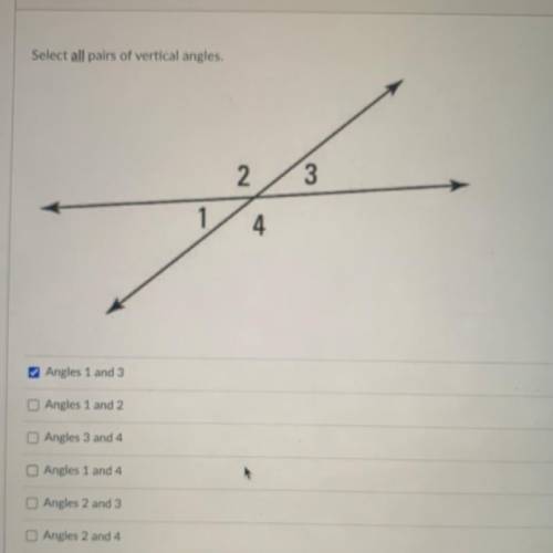 Select all pairs of vertical angles (ANSWER ASAP)