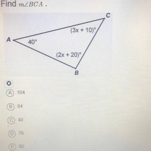 Sum of interior angles find measure angle BCA
