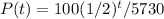 P(t)=100(1/2)^t/5730