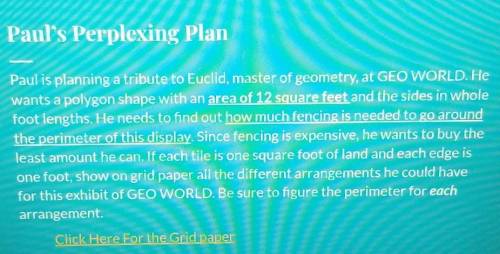 Paul's Perplexing Plan Paul is planning a tribute to Euclid, master of geometry, at GEO WORLD. He w