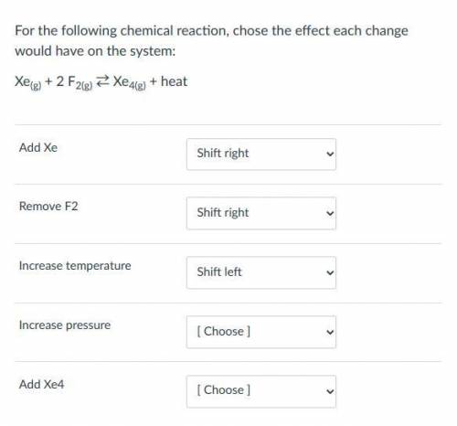 HELP ME PLZZZZ , For the following chemical reaction, chose the effect each change would have on th