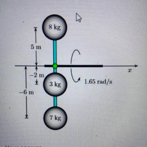 Three particles of mass 8 kg, 3 kg, and 7 kg are connected by rigid rods of

negligible mass lying