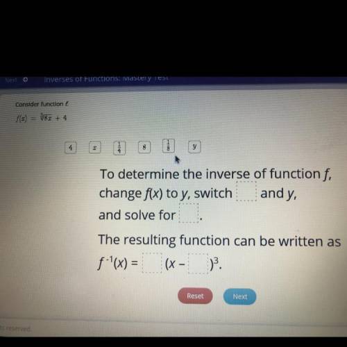 To determine the inverse of function f,

change f(x) to y, switch
and y,
and solve for
The resulti