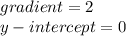 gradient = 2 \\ y - intercept = 0