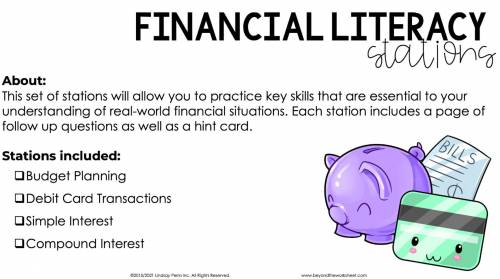Does anyone have answers for the Beyond The Worksheet Financial Literacy Stations I have a picture