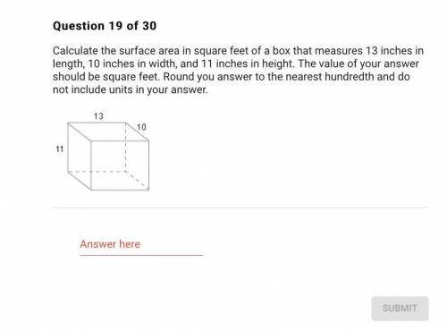 Calculate the surface area in square feet