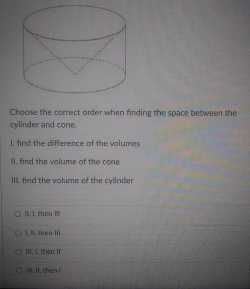 Choose the correct order when finding the space between the cylinder and cone. I find the differenc
