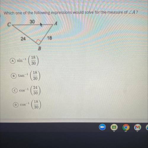 Which of the following expressions would solve for angle A?