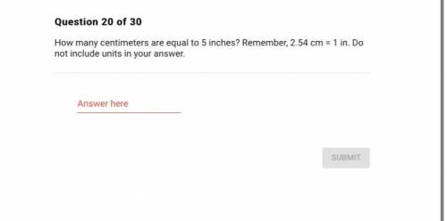How many centimeters are equal to 5 inches?