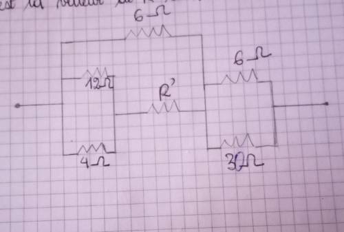 The question is to find R' in this circuit knowing the total electric resistance (widerstand) is eq