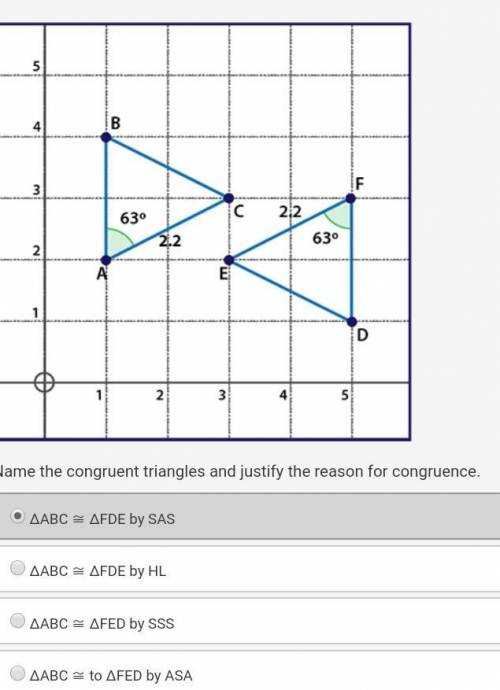Name the congruent triangles and justify the reason for congruence