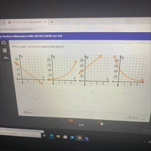 Which graph represents exponential decay?

80
80
80
180
80
60
60
40
60
40
20
90
40
20
20
20
2.
2
3