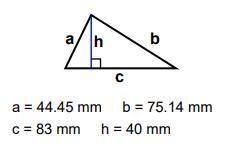 What is the area for the triangle below?

a. 1660 squared mm
b. 3689.35 squared mm
c. 242.59 squar