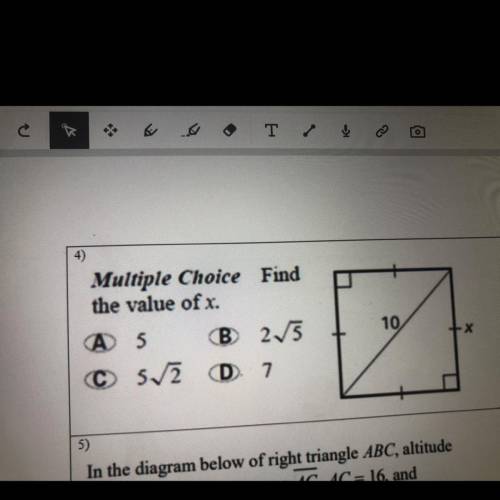 Multiple Choice Find
the value of x.
A 5 B 215
C 52 D 1
10
