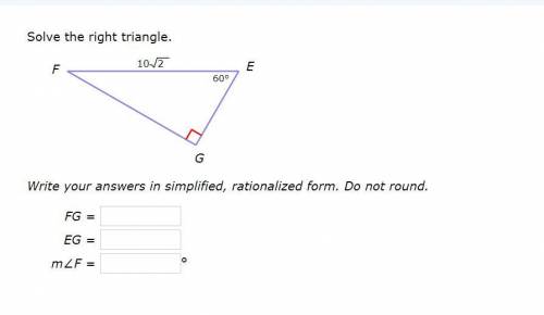15 pts, Solve a right triangle. Please write your answers as it says on the mandate, Thanks!