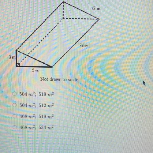 Determine the lateral area and surface area of the given prism. Round answers to the nearest whole