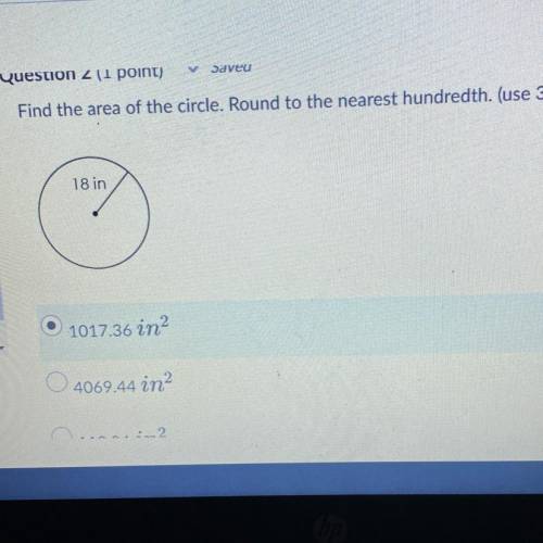 Find the area of the circle. Round to the nearest hundredth.
18in