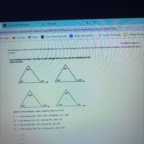 Four triangles are shown one side of each triangle lies on a ray, and the triangles are not draum t