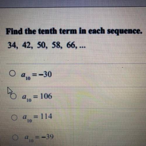 Find the tenth term in each sequence 32, 42, 50, 58, 66