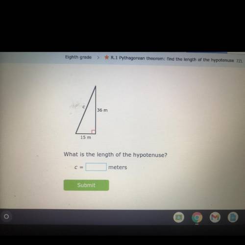 36m
15m
What is the length of the hypotenuse?