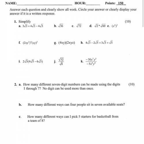 Math exam (need help/answers step by step?