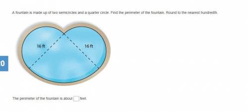 A fountain is made up of two semicircles and a quarter circle. Find the perimeter of the fountain.