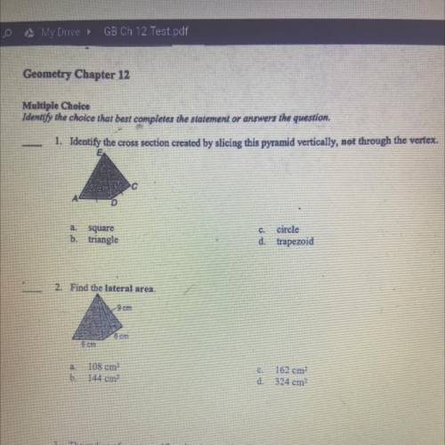 Geometry ch 12 test 10th grade answers

please help i’m at the end of my trimester and i am doing