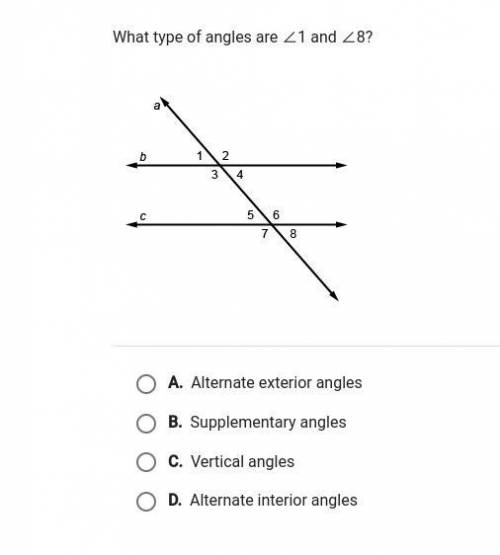 What type of angles are 1 and 8