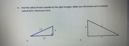 Find the value of each variable for the right triangles make sure all the answers are in reduce rad