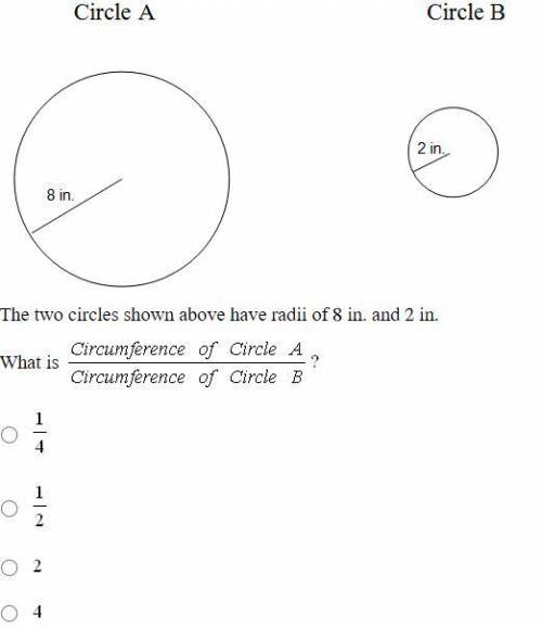 The two circles shown above have radii of 8 in. and 2 in.