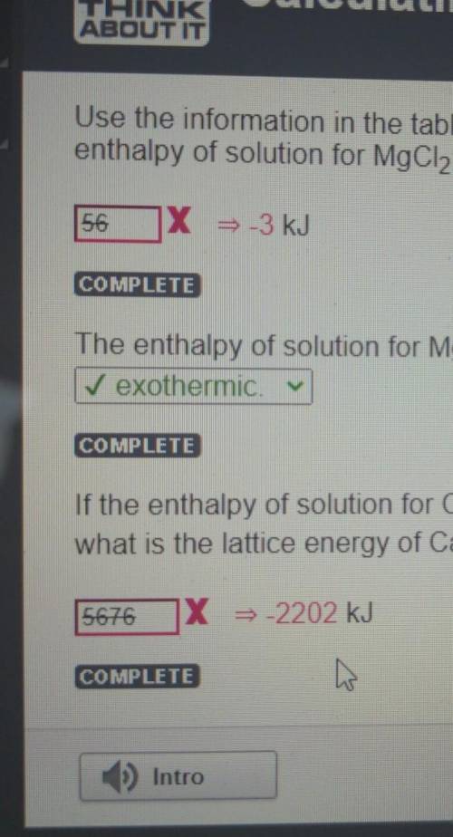 Use the information in the table to calculate the enthalpy of solution for mgcl2.

a. -3kj b. the