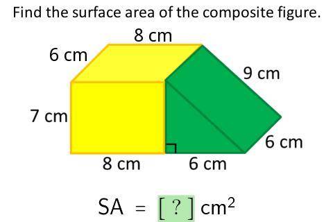 Find the surface area of the composite figure.
SA = [ ? ] cm^2