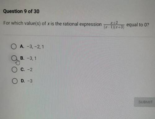 For which value(s) of x is the rational expression 7 14 +3) equal to 0?​