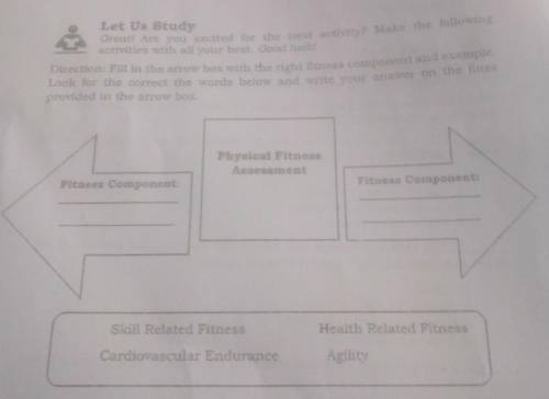 Direction:fill in the arrow box with the right fitness component and example. look for the correct