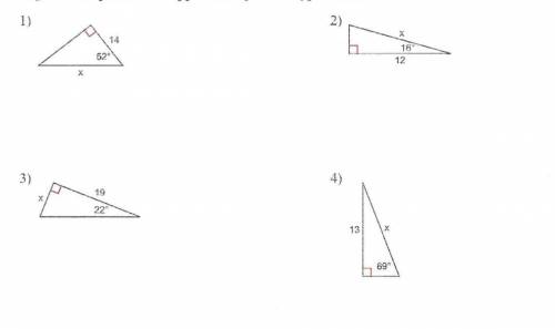 Find x For all 4 (in image) Basic Trigonometry 
(Du.mb answers will be reported)