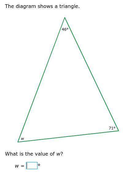 The diagram shows a triangle.
What is the value of w?