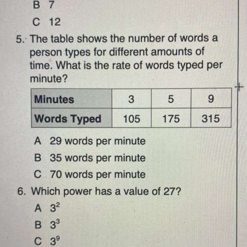 The table shows the number of words a

person types for different amounts of
time. What is the rat